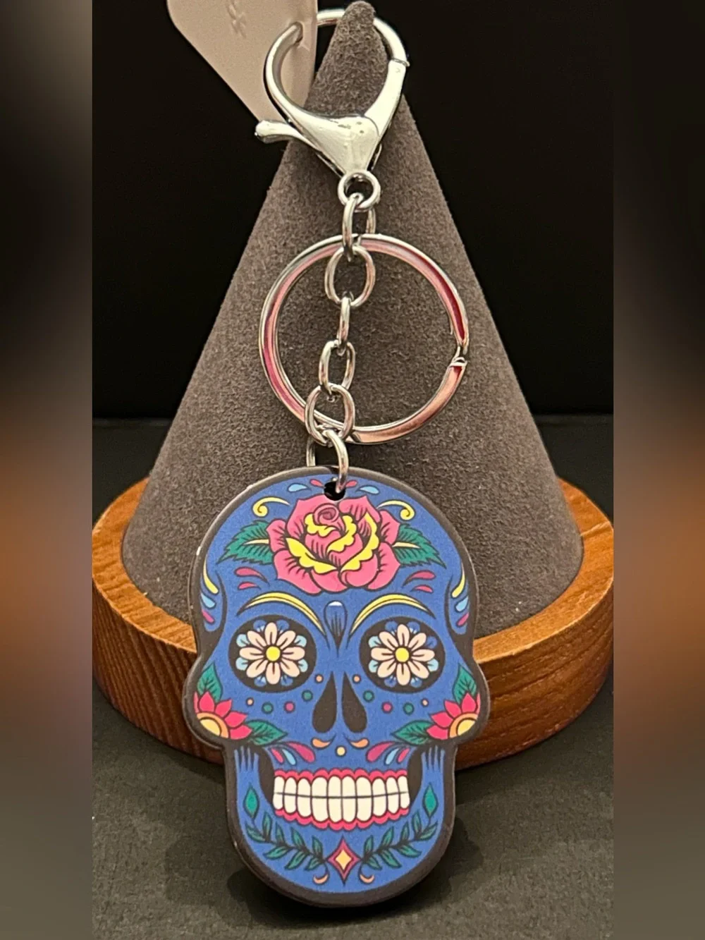 Colorful Floral Sugar Skull Acrylic Bag Charm Keychain in Assorted Colors NWT